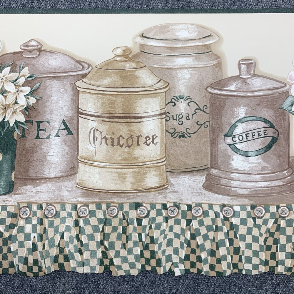 5 Vintage Border Country Kitchen Cannister Set on Hutch Shelf Coffee Tea Cookies - Picture 3 of 7